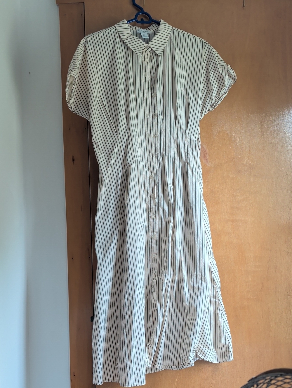 Midi Shirt Dress, Tan/Brown Stripe, sz L, Nicole Miller New York